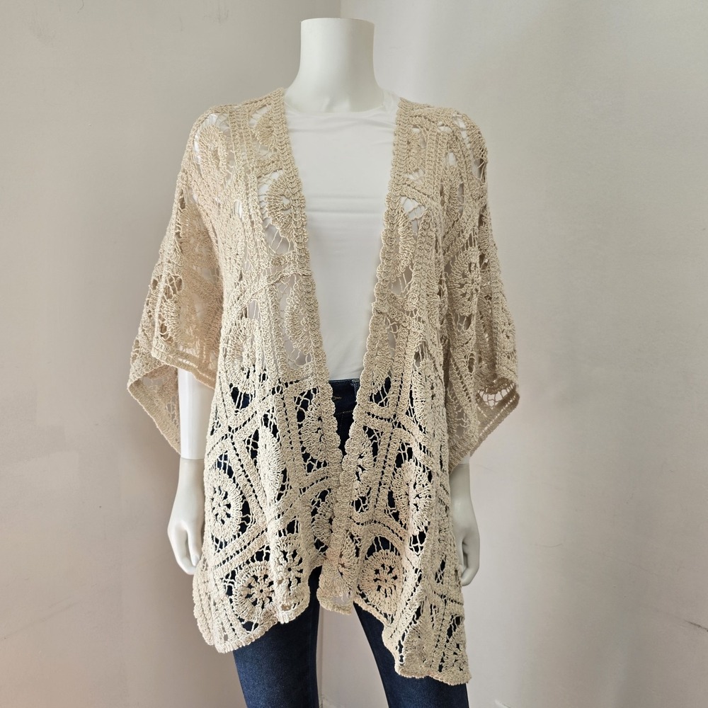 torrid Cream Crochet Open-Front Sweater Kimono